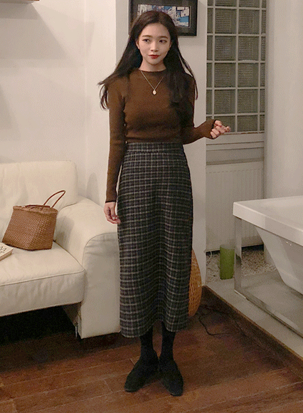베드체크 skirt (wool 25%)