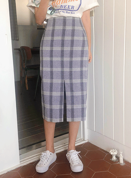 마룬체크 skirt (linen 50%)